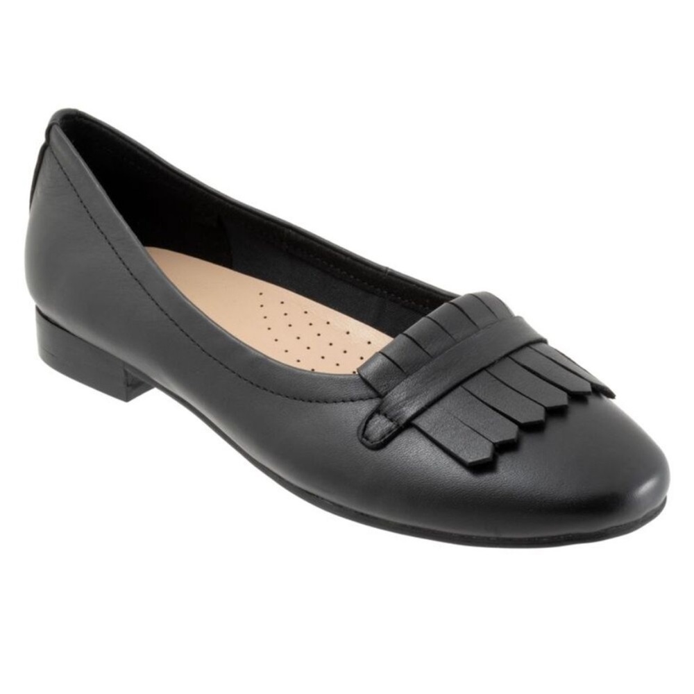 Trotters Greyson Leather Flat Loafers‎ Black Office Wear NEW
